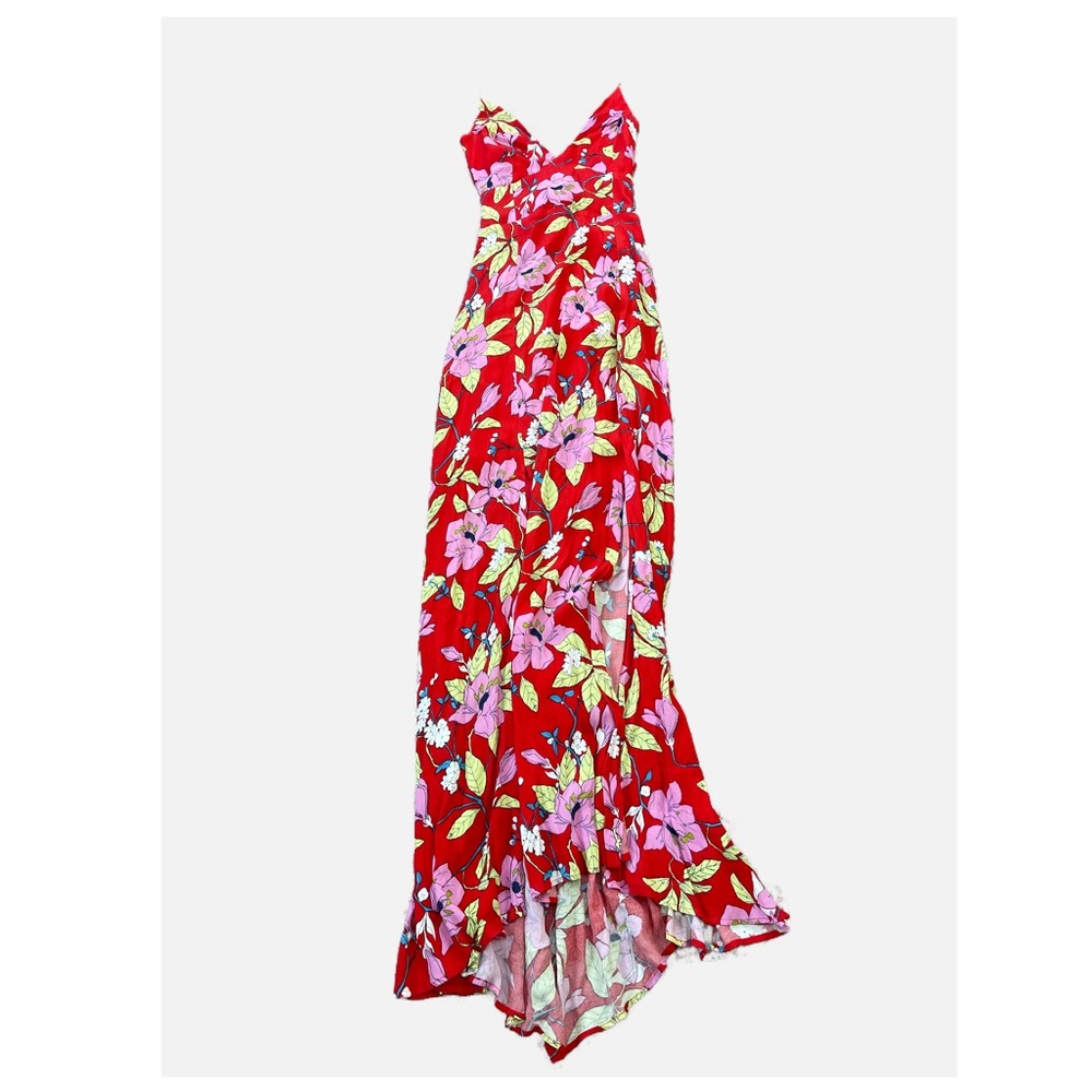 Gianni Bini Red Floral Double Tie Back and Split FrontHalter Maxi Dress